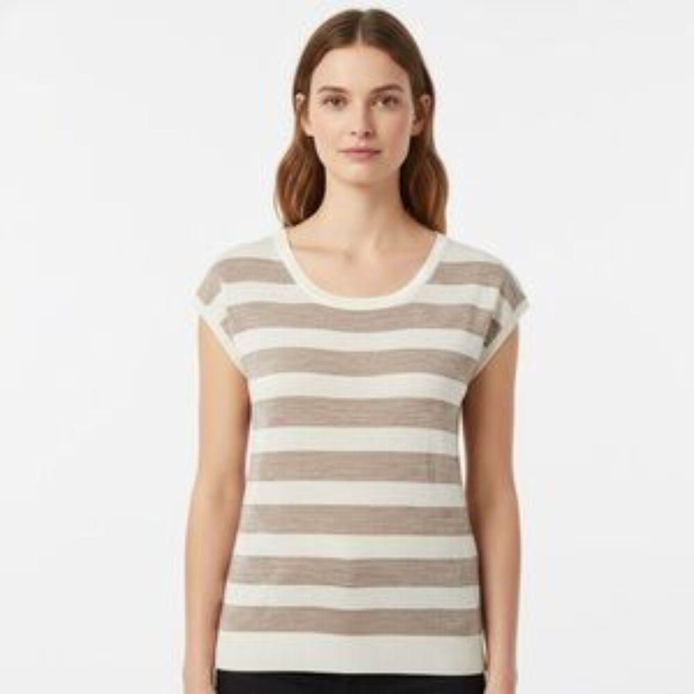 Ann Taylor Cream & Brown Striped Knit Top Size XS